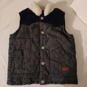 7 For All Man Kind Toddler Vest Boy's 3T Blue w/ Green Plaid Lining Snap Front